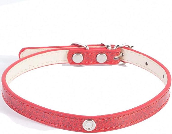 Lakke Bling Sequin Puppy Dog Collar Cat Necklaces Supplies Solid Nylon Durable Walking Running Necklaces Red XS