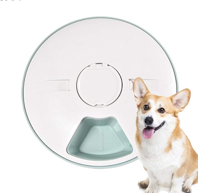 Pet Automatic Feeder Cats Dogs,Timed Feed 6 Meal Trays Dry Wet Food Dispenser with Voice Remind,LCD Smart Programmable Self Feeder,Dishwasher Safe,Green