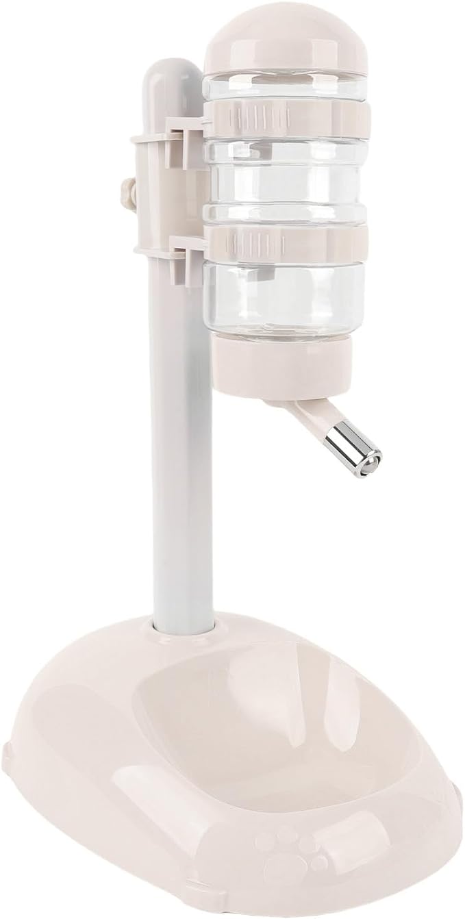 Height Adjustable Pet Water Dispenser, 500ml Automatic Standing Water Bowl for Puppies, Kittens Small Dogs Anti-Spill Feeder with Stable Base (Beige)