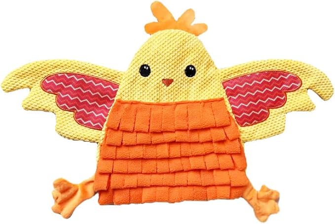 Small Pet Snuffle Mat with BB Squeaker and Crinkle Sound for Dogs Rabbits Guinea Pigs, Interactive Nose Work Training Blanket for Hiding Treats and Relieving Boredom (Yellow)