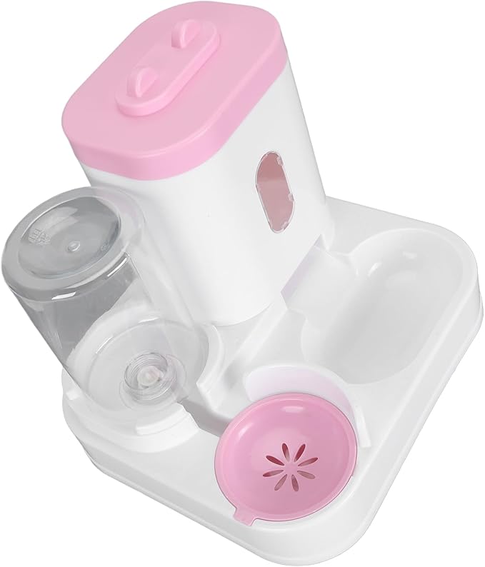 Automatic Pet Food Water Dispenser Large Capacity 2 in 1 Cat Feeder Waterer for Dogs and Puppies (Pink)