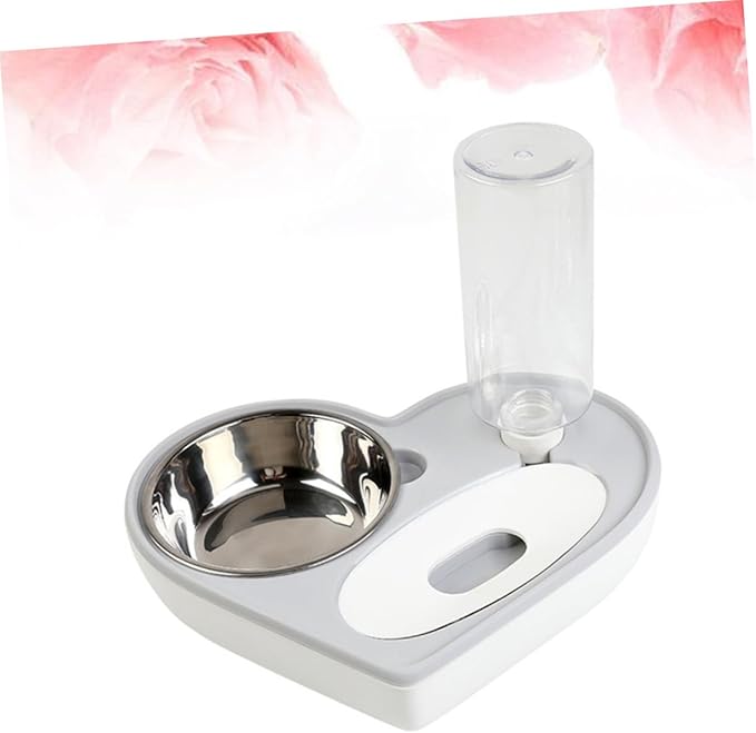Happyyami Automatic Dog Water Bowl Heart Shape Pet Water Dispenser Metal Feeder Pet Drinking Supplies Non-Slip Base