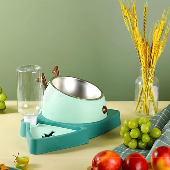 2-in-1 Double Dog Cat Bowls, Pet Water and Food Bowl Set, 320ml Automatic Water Dispenser Detachable Stainless Steel Bowl No-Spill Dog Waterer, Pet Feeder Auto Pets Waterer for Cat and Small Dog