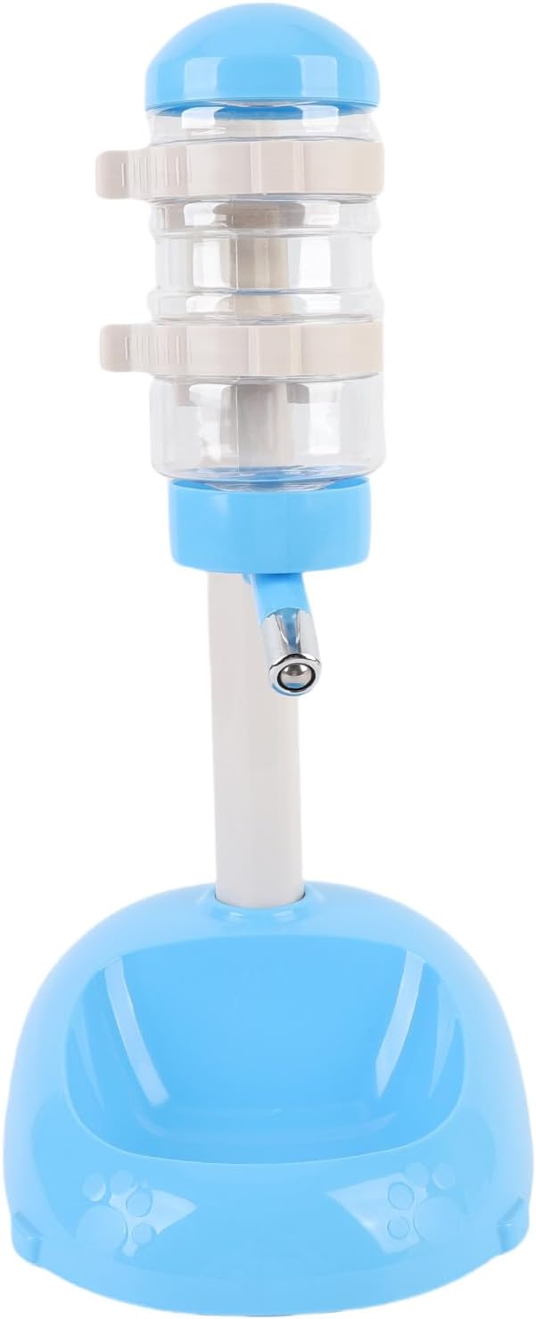 Tnfeeon Adjustable Height Pet Standing Water Dispenser Feeder, 17oz Capacity Automatic Water Bowl with Detachable Bottle for Puppies and Small Dogs, Plastic Base 9.8x7.1 Inches (Blue)