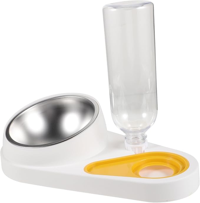 Automatic Dog Food Feeder and Detachable Water Dispenser, Anti-Skid Small Pet Bowl for Cats and Puppies, White Household Pet Feeding and Drinking Supplies