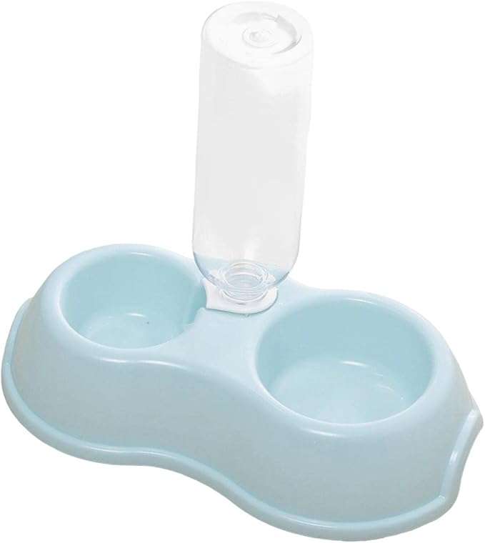 Double Cats Dogs Bowls Automatic Waterer Bottle Puppy Drinker Dish Pet Feeding Station Pets Water and Food Bowl Set for Small Animals Bunny, Blue