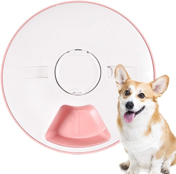 Pet Automatic Feeder Cats Dogs,Timed Feed 6 Meal Trays Dry Wet Food Dispenser with Voice Remind,LCD Smart Programmable Self Feeder,Dishwasher Safe,Pink