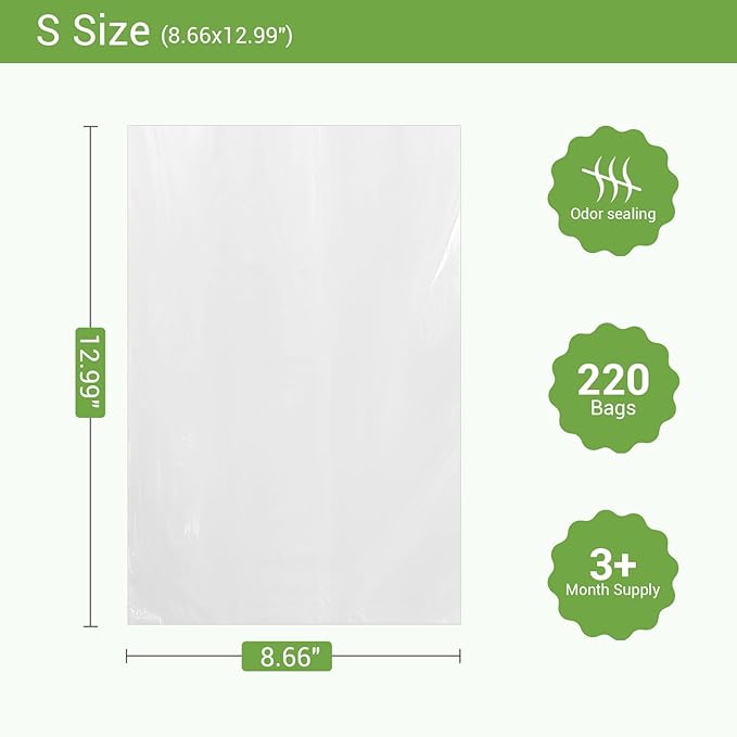 Odor Sealing Dog Poop Bags (220 Bags) Unscented & Durable Dog Waste Bags, Block Smells [Size:S, Color:White]