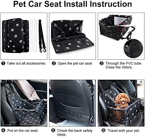 Pet Car Booster Seat for Dog Cat Portable and Breathable Bag with Seat Belt Dog Carrier Safety Stable for Travel Look Out,with Clip On Leash and Storage Pockage (Black)