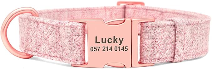 Personalized Dog Collar Custom Nylon Dog Collar Engraved Name ID Adjustable for Small Medium Large Dog Chihuahua Pitbull Pink Collar S