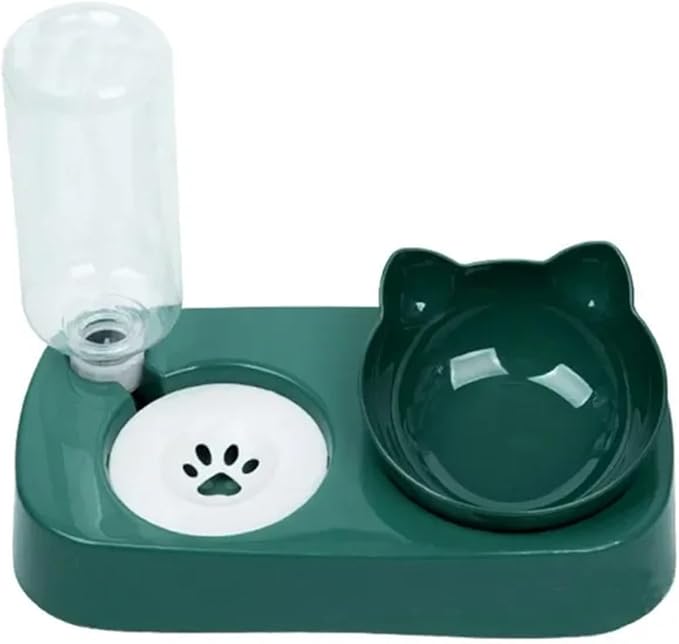 Double Dog Cat Bowls 2 in 1 Pet Water and Food Bowl Set with Automatic Stress Water Feeder for Cats, Dogs, Puppies, and Kittens(Blue)