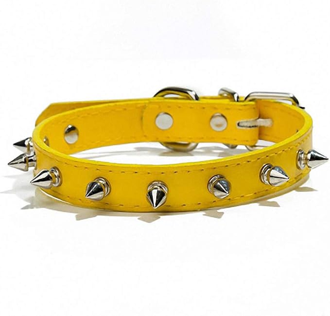 PU Leather Durable Pet Dog Necklace Collar Fashion Bullet Puppy Dog Cat Chihuahua Yorkie Dog Collar Leash Accessories (S-XL) 10A Yellow S