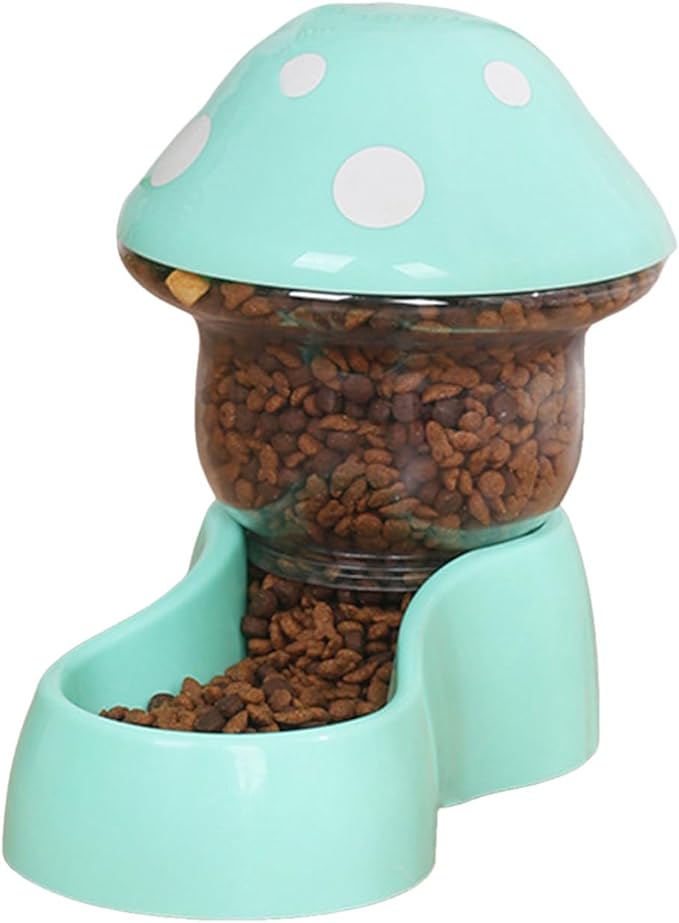 2025 Automatic Pet Feeder with Mushroom Shape for Cats Dogs Puppies Kittens Easy Clean Refill Dual Food Water Dispenser for Small Medium Pets at Home Travel (Green)