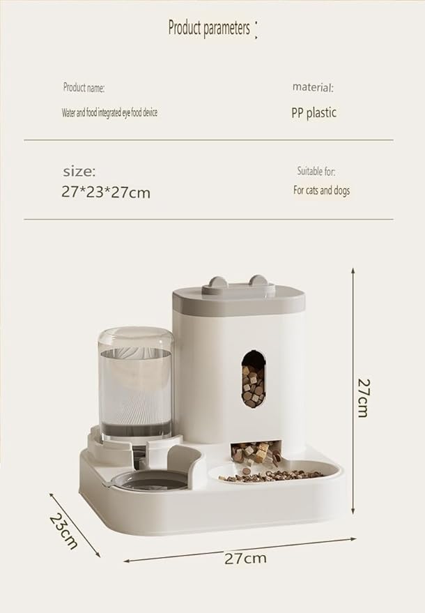 2-in-1 Automatic Feeder Dog Cat Food Bowl with Water Fountain Large Capacity Pet Food Storage Dispenser Container Puppy Pet Accessories (Peach Powder)