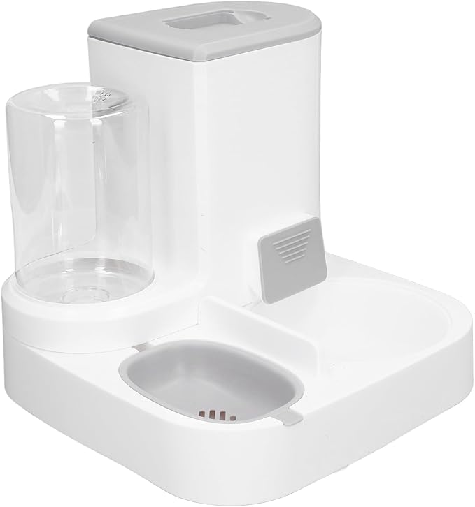 Pet Feeder and Water Dispenser, 2 in 1 Gravity Automatic Water Dispenser and Food with Large Capacity for Dogs Cats Pets (Grey)