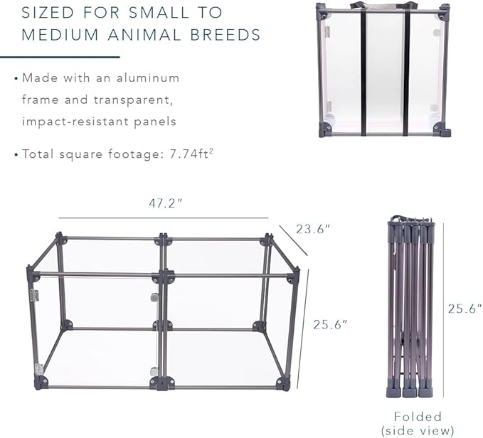 Front Row Foldable Dog Playpen – Durable and Portable Puppy Playpen for Exercise, Rest & Play – Clear Fence Panels with Aluminum Rods and Crate for Dogs and Other Small Pets (Charcoal, 6-Panel)