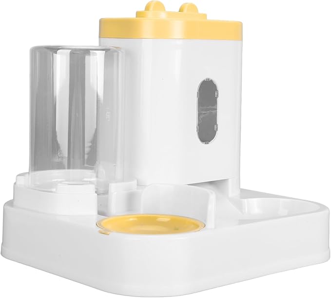 Automatic Pet Food Water Dispenser Large Capacity 2 in 1 Cat Feeder Waterer for Dogs and Puppies (Yellow)