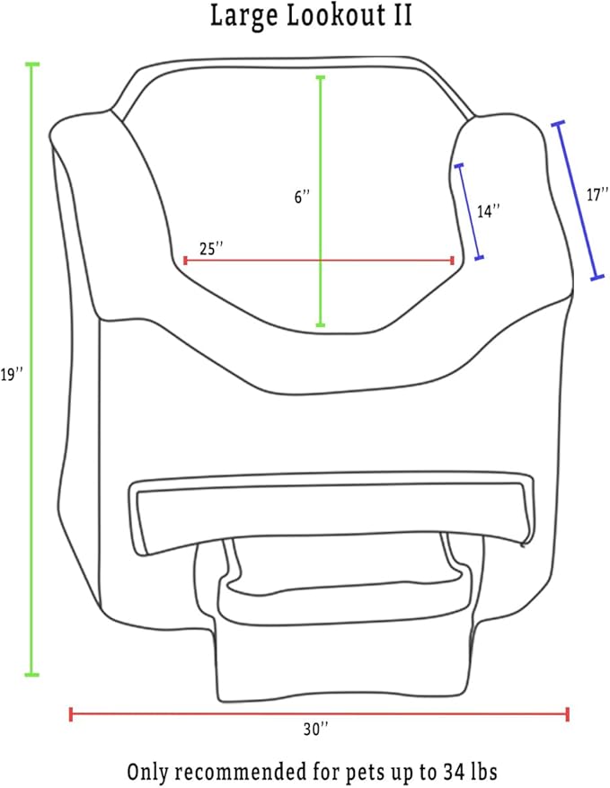Snoozer Dog Car Seat with Storage Tray: Lookout II Dog Booster Car Seat for Pets up to 34lbs, Helps Alleviate Travel Sickness & Fear for Dogs, Removable Washable Cover – Palmer Indigo, Size Large