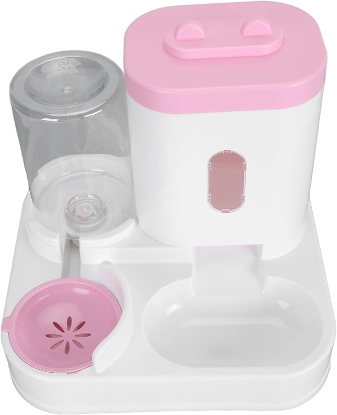 Pet Food Water Dispenser 2 in 1 Large Capacity Detachable Automatic Cat Waterer Feeder for Dog Puppy (Pink)