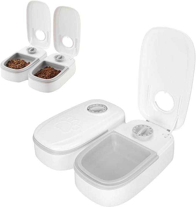 Automatic Pet Feeder, 12.4oz Capacity, Ice Pack Space, Dishwasher Safe Removable Tray, Non Slip Design, for Small to Medium Dogs and Cats (Gray)