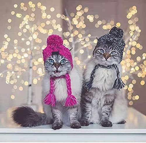 Winter Dog Hat,Knitting Wool Cap,Warm Pet Head Wear with Long Braid Puppy’s Head Accessorie (Purple M)