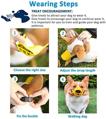 LUCKYPAW Dog Muzzle, Soft Duck Silicone Mouth Cover with Adjustable Strap for Small Medium Dogs, Best to Prevent Barking, Biting, and Chewing(Yellow,M)