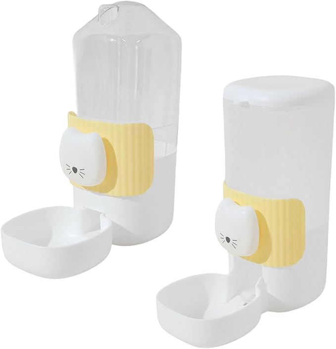 Pack of 2 Cage Hanging Automatic Dog Feeder with Space Saving PP Cats Face Designs Easy Feeder for Small Home Use