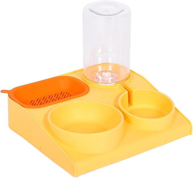 renvena Multi-Functional Dog and Cat Feeder Automatic Water Dispenser Bottle Double Slow Feed Bowls Yellow One Size
