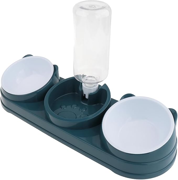 Tilted Double Bowl Pet Feeder with Automatic Waterer Elevated Design for Dogs Cats Daily Feeding Essentials Pet Feeding Bowl