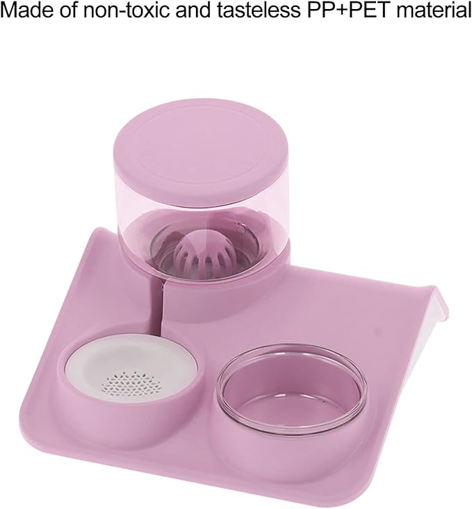 Pet Water Dispenser and Food Bowl Set, 1.8L Automatic Water Dispenser with Detachable Bowl, PPPET Material, Non Slip Base, Convenient for Cats and Small Dogs (Rooftop Drinking Fountain Pink)