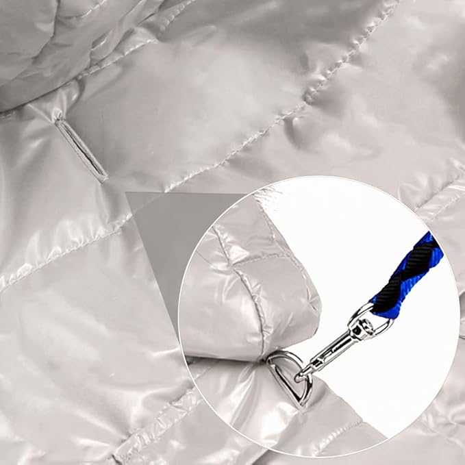 LESYPET Dog Coat for Small Dogs, Windproof Doggie Puffer Jacket with Leash Hole, Extra Warm Dog Jacket Winter Coat, Grey XXL