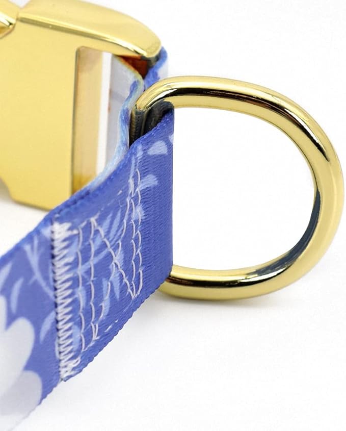 Fashion Custom Dog Collar Personalized Pet Collars Nylon Flower Print Dog ID Collars Engraved Name for Small Medium Large Dog Blue L