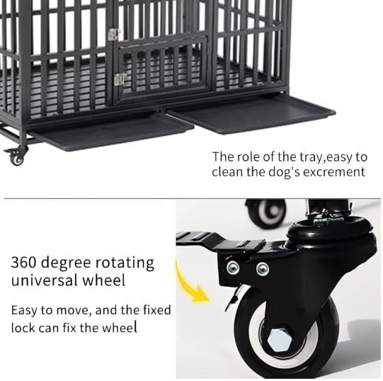 Heavy Duty Dog Crate, ACIDBOLT 52 Inch Indestructible Escape Proof XL Metal Dog Kennel Cage for Large Medium Small Dogs, Indoor High Anxiety Pet Crate with 2 Door, 4 Lockable Wheels and Removable Tray