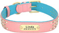 Rhinestone Custom Dog Collars Leather Personalized Crystal Pet Collar Padded Collars Adjustable for Small Medium Large Dogs Pink S