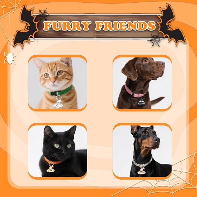 Personalized Halloween Cat Collar Tag – Goth Ghost Bat Pet ID Tags for Dogs & Cats, Spooky Accessories, Boo Basket Stuffers, Summon My Mom Dad, Cute Fall Gifts for Pets (Magic Hat-Shaped ID Tag)