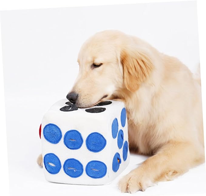 Happyyami Plush Dog Dice for Pets White Sniffing Training Interactive Puppy with Invisible Zipper for Extended Enrichment
