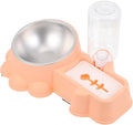 DOITOOL Automatic Dog Feeder and Water Dispenser Bowl, Stainless Steel Pet Food Container with Spill-Resistant Design, Pink for Puppies and Adult Dogs at Home