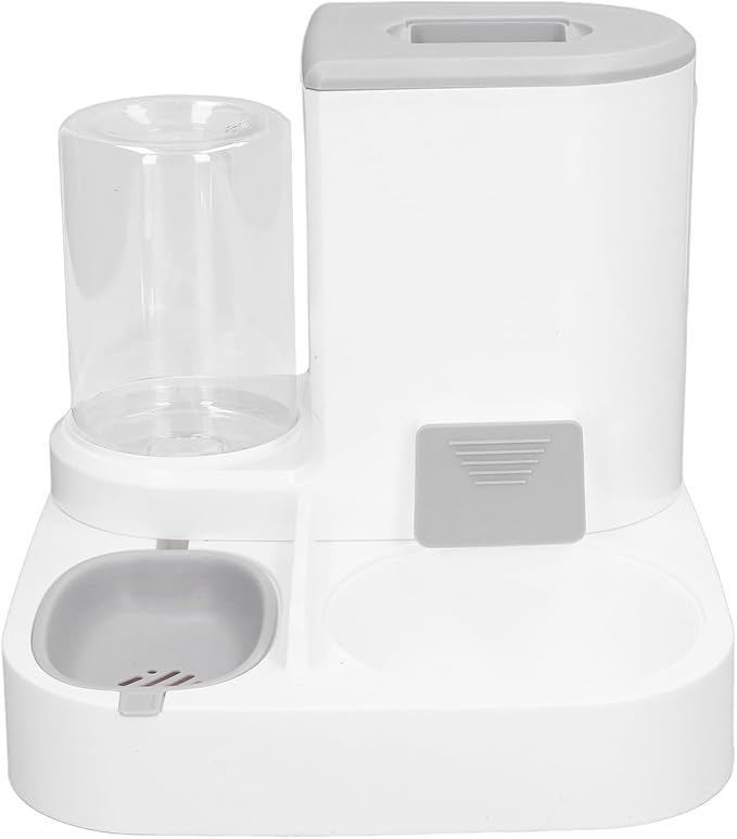 Pet Water Dispenser Food Feeder, Pets Automatic Feeder Waterer Set Detachable 2 in 1 Safe One Piece Design for Indoor (Grey)