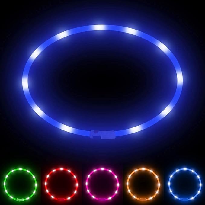 BSEEN Light Up Dog Collar, Cuttable LED Dog Collar Rechargeable Puppy Collar Glowing Safety Dog Walking Lights for Small Medium Large Dogs (Blue)