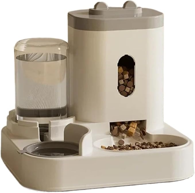 Automatic Feeder Dog Cat Food Bowl with Water Fountain Large Capacity Pet Storage Dispenser Container Puppy Accessories(Gray)