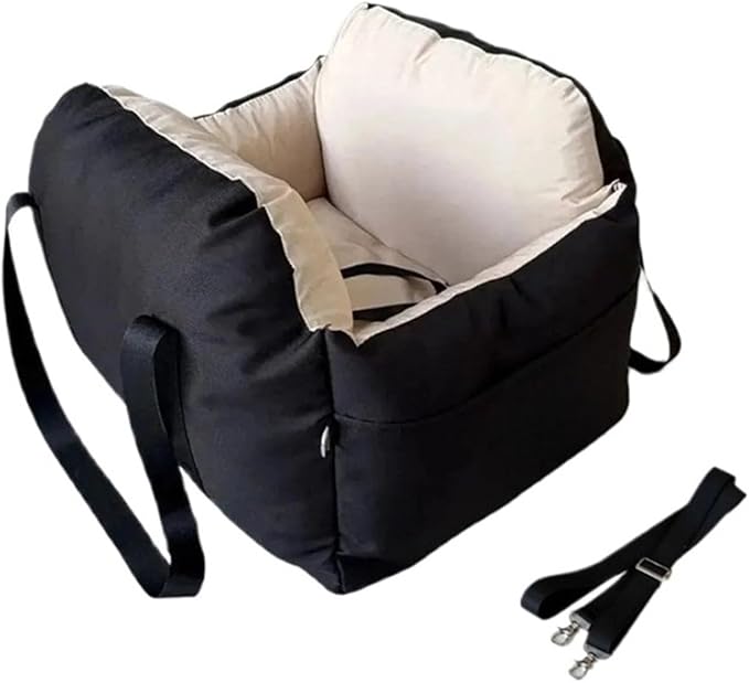 Portable Dog Car Seat Bed Booster Washable Home Cat Nest With Storage Pockets Soft Nest For Small Dogs And Cats Puppy(Black)
