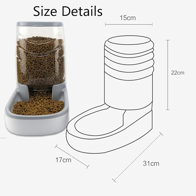 Automatic Cat Feeder Gravity Dog Feeder 1 Gallon Pet Feeder, Self-Dispensing Pet Feeder Bowl for Small and Medium Sized Pets Large Capacity (Grey)