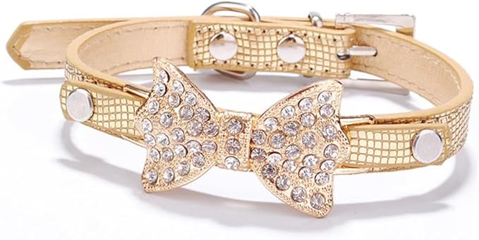 ERINGOGO 3Pcs PU Rhinestone Bowknot Pet Collar Set Small Size Mixed Colors Decorative Bow Pet Neck Collar for Dogs and Cats for Daily Wear