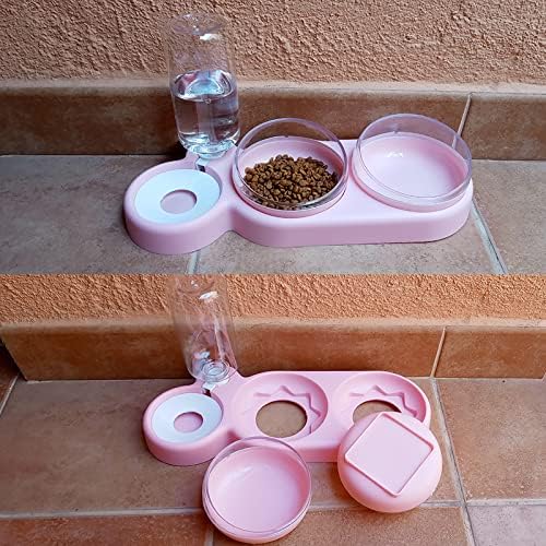 Pet cat Bowl Automatic Dog Food with Fountain Accessories Drinking Water Overhead(Pink)
