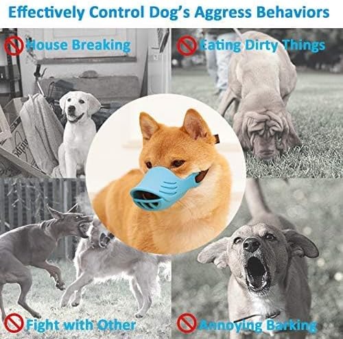 Dog Muzzle, Soft Duck Silicone Mouth Cover with Adjustable Strap for Small Medium Dogs, Best to Prevent Barking, Biting, and Chewing (XL, Blue)