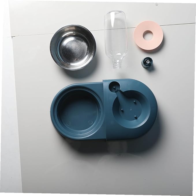 Automatic Pet Feeding and Drinking Bowl Spill-Proof Blue Food and Water Feeder Suitable for Dogs and Cats Indoor Use