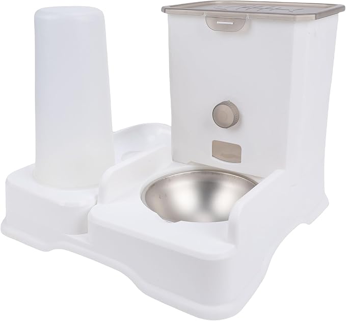 Automatic Cat Dog Feeder with Large Bowl & Water Dispenser Set - 6L Food & 2L Water Capacity, Programmable Timer, Voice Recording, Dual Power Supply for Cats and Dogs Pet Care (White)