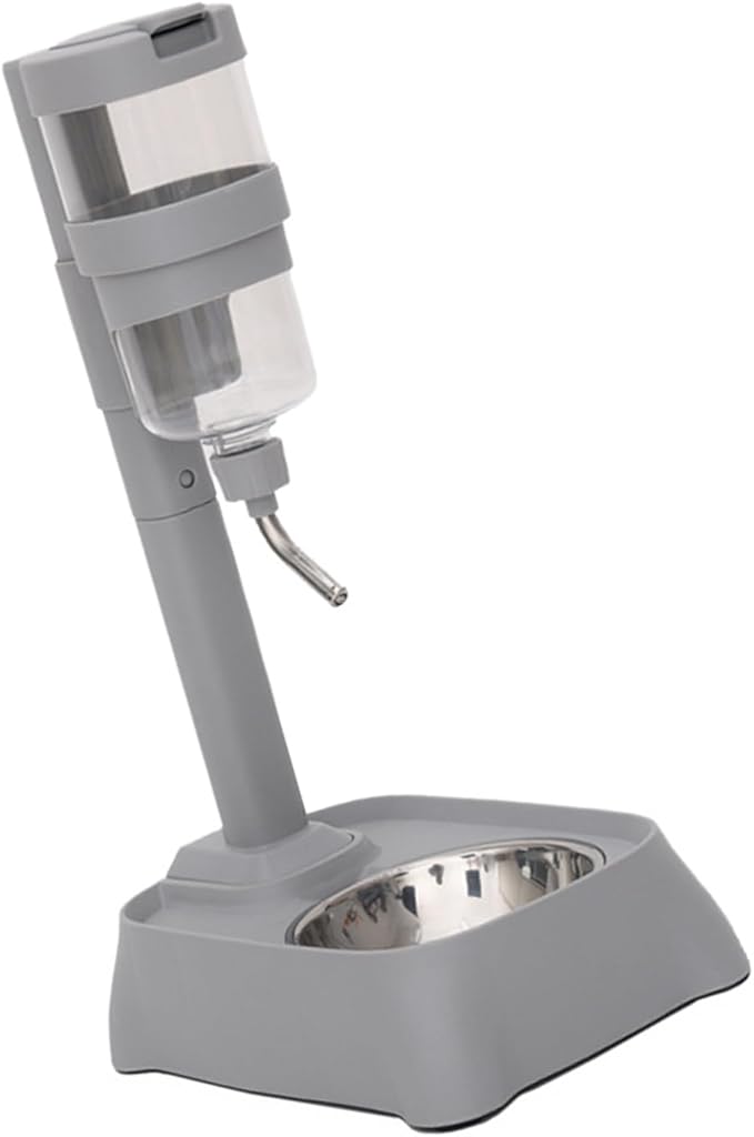 Gray Automatic Pet Drinking Fountain and Feeder Bowl with Height Adjustable for Dogs and Cats Adjustable Pet Bowl