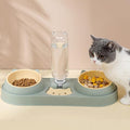 Triple Cat Food Bowls with Water Dispenser, Plastic Raised Cat Dishes, Automatic 3 in 1 Pet Bowls, 2 Food Bowls and Water Feeder Set, Wet and Dry Food Bowl Set for Cats Puppy Small Dogs (Dark Green)