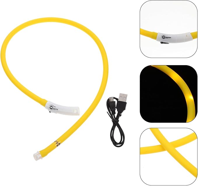 Sosoport LED Rechargeable Silicone Pet Collar, Adjustable L Size Glowing Dog Neck Belt for Night Safety and Decoration, Yellow Oval Luminous Collar for Dogs